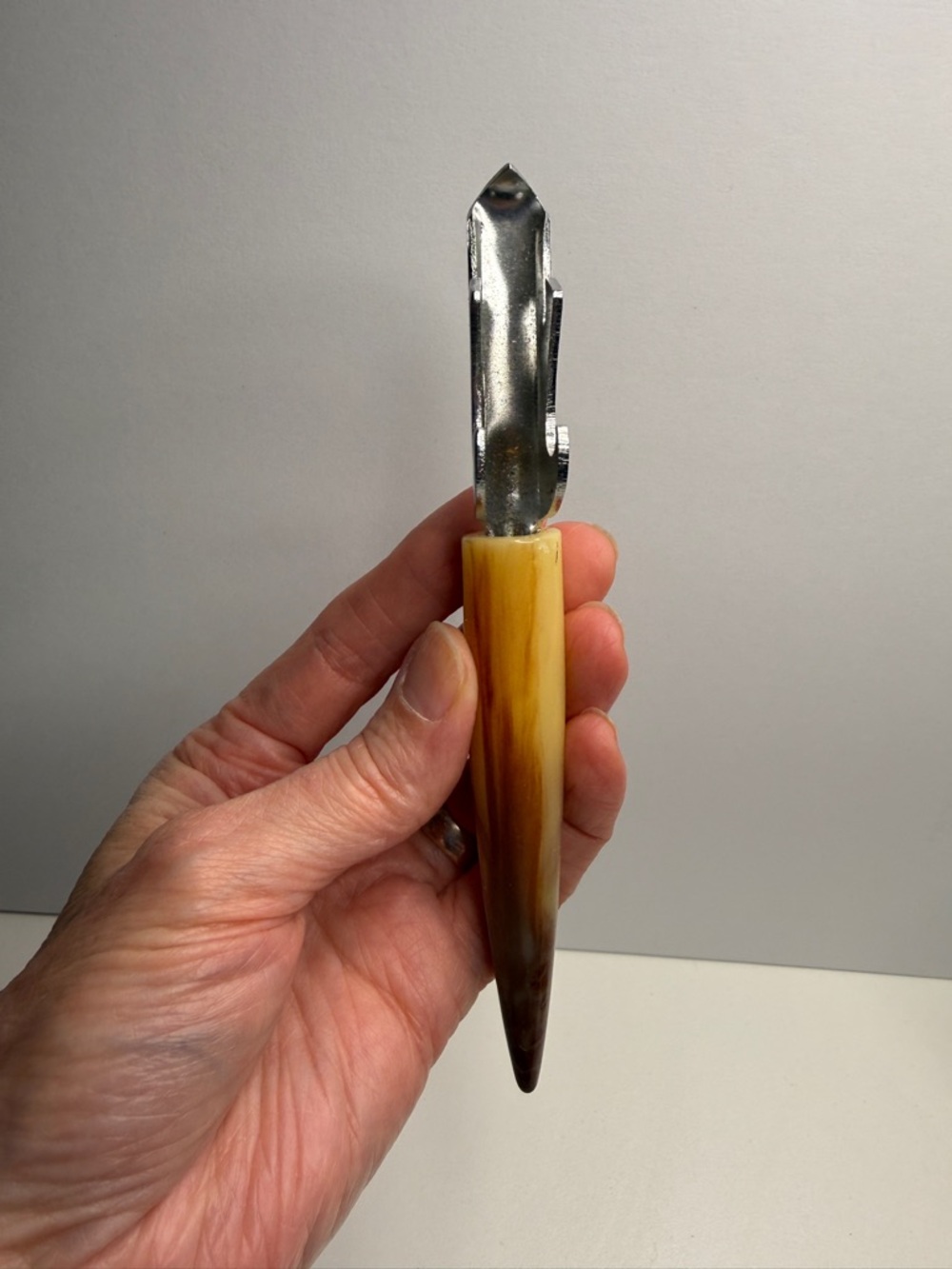 Vintage Bottle Opener with BakeliteYellow Marbled Handle - Picture 4 of 10